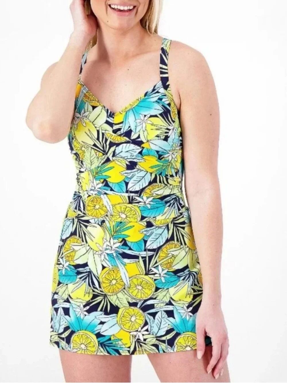 Denim & Co. Beach Sweetheart Twist Front Swim Dress size 12